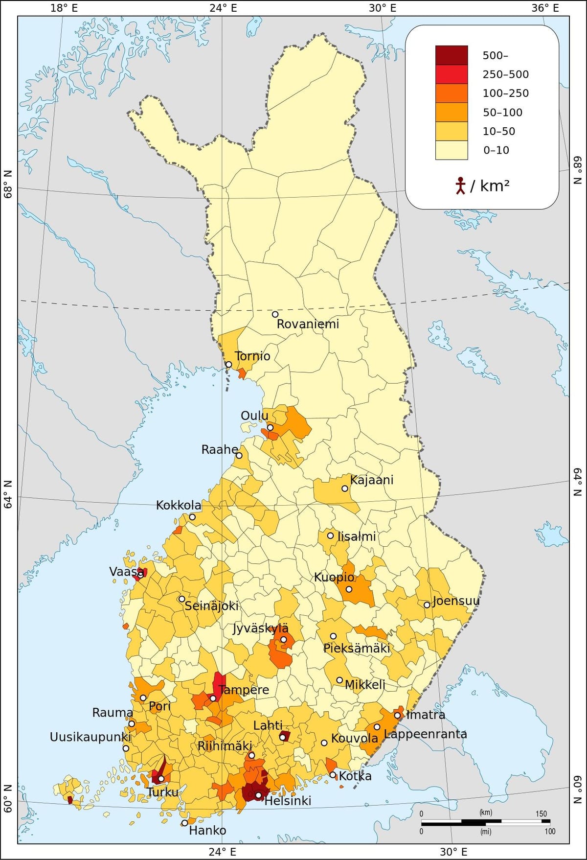 Soome rahvastiku tiheduse kaart